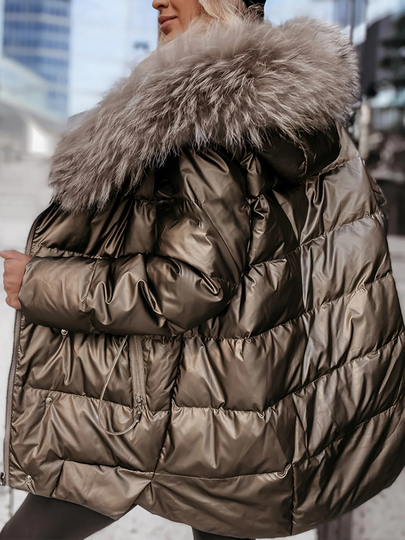 Women's Hooded Long Sleeve Casual Fur Hat Cotton Coat